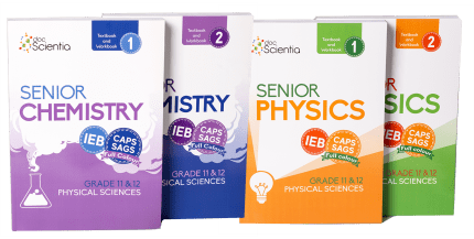 Doc Scientia IEB Senior Fisika en Chemie Pakket (Eenmalige aankoop vir Graad 11 en 12) ISBN 9781991210791, 9781991210869, 9781991210760 en 9781991210777