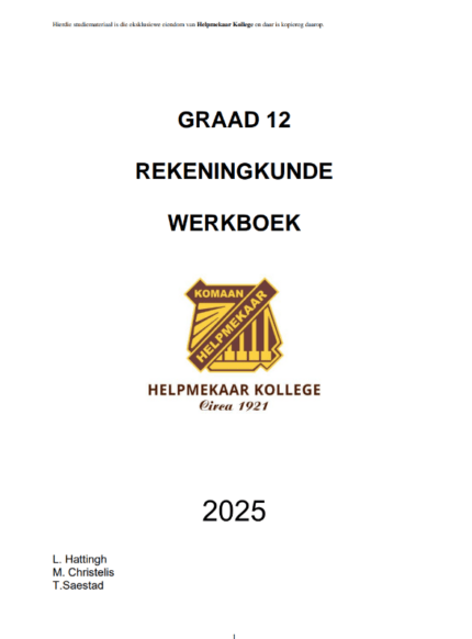 Rekeningkunde Graad 12 Werkboek
