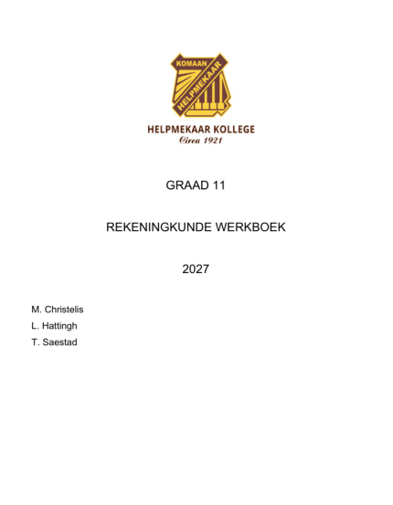 Rekeningkunde Graad 11 Werkboek