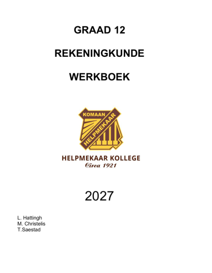 Rekeningkunde Graad 12 Werkboek